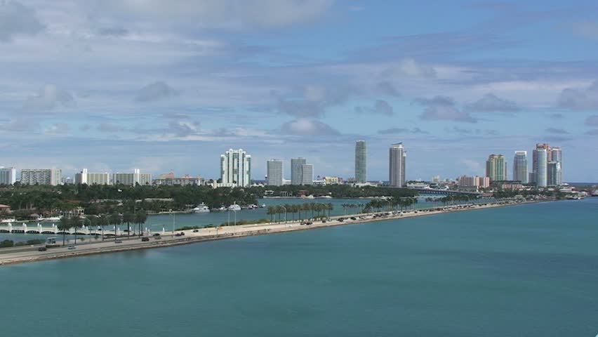 Car Traffic in on Miami Florida Highway with Buildings