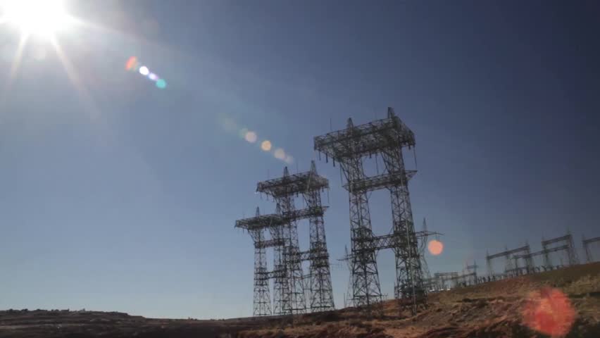 Power Lines with lens flair shot at the Glen Canyon Dam in Page, Arizona