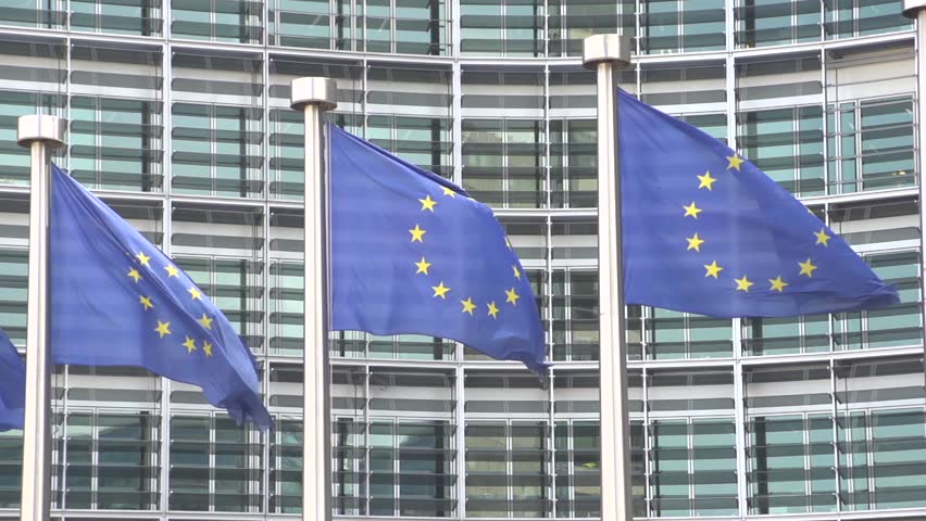 Eu flags waving in the wind