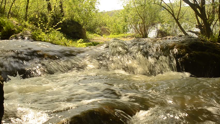 Waterfall in a forest in the spring