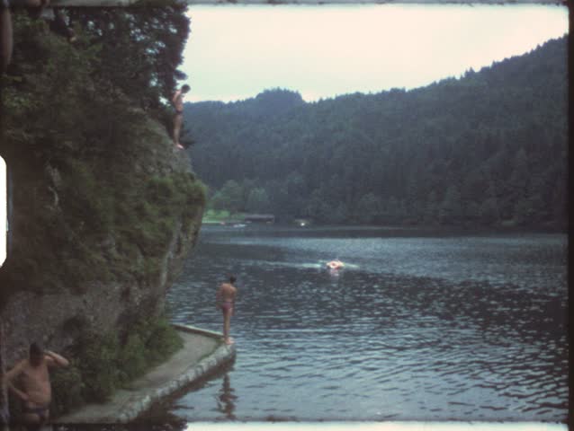 Vintage 8mm film: Jumping in sea