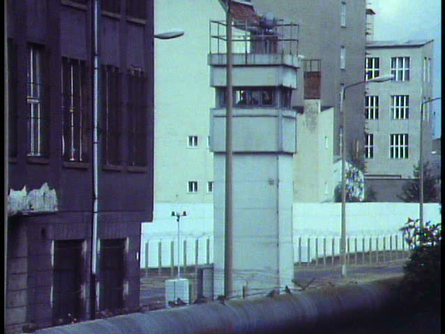 Berlin, Germany, The Berlin Wall in 1988, medium shot, DMZ, guard tower