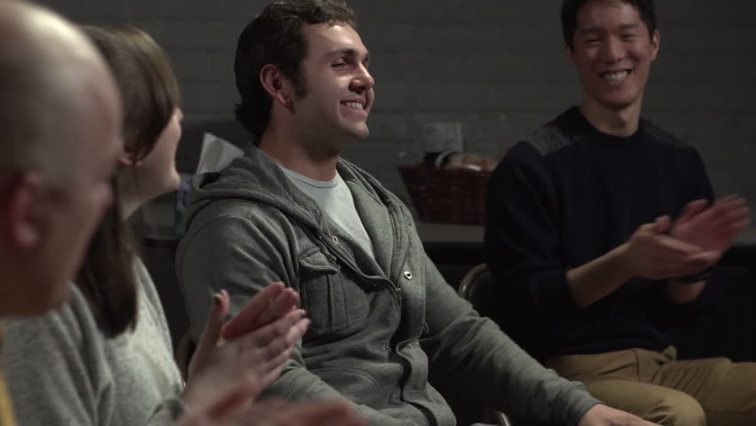 Young man announces sobriety, everyone claps