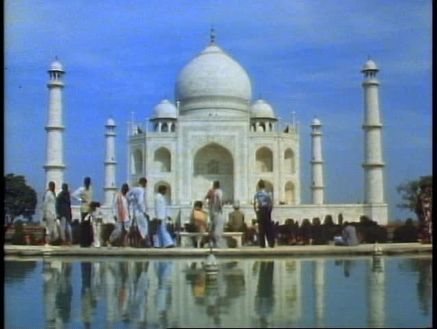  The Taj Mahal, Agra, India, the pool, straight on, people walking toward