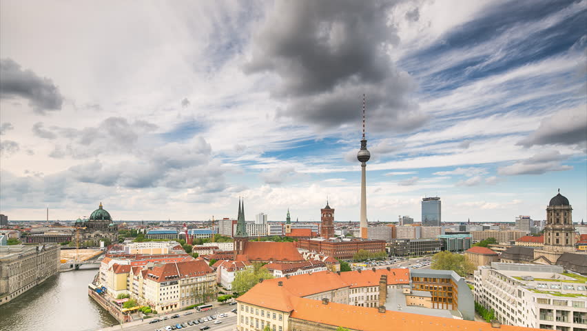 Berlin Skyline City Timelapse with cloud Dynamic in Full HD 1080p, German Capital