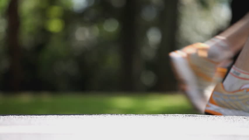close up of blurred marathon shoes