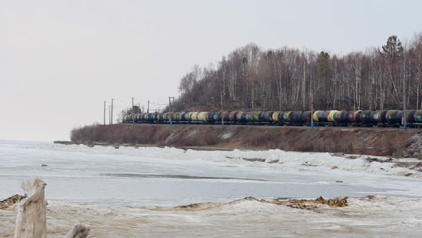 Freight train traveling on the railroad