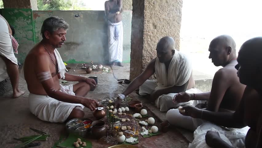 India, Hampi - 31 December 2012: Men participate in mysterious rite in Hampi