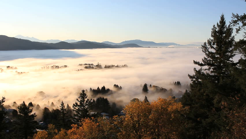 Fraser Valley Fog, British Columbia. A blanket of fog covers the Fraser Valley east of Vancouver. British Columbia, Canada.