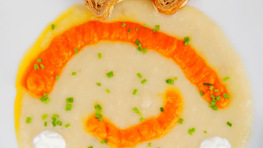 homemade cuisine : 1080p salmon soup served with bread and pepper dish 1920x1080 intro motion slow hidef hd
