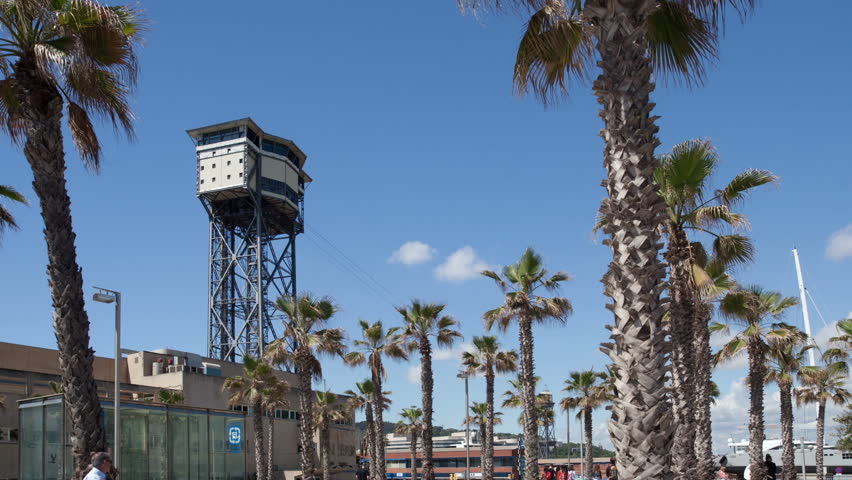 Timelapse shot of the cable car tower in barcelona, spain

