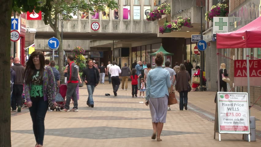 MANSFIELD, UK - AUGUST 2012 - The ugly concrete shopping complex in Mansfield town centre.