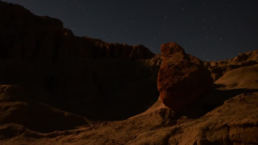Astrophotography Time Lapse Moonshadow across Sandstone Pan