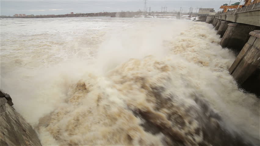 Water running down a dam
