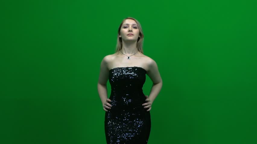 blond women model against green screen