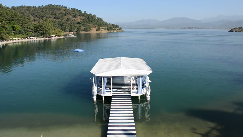 Relaxation building near beach on Mediterranean turkish resort, Fethiye, Turkey