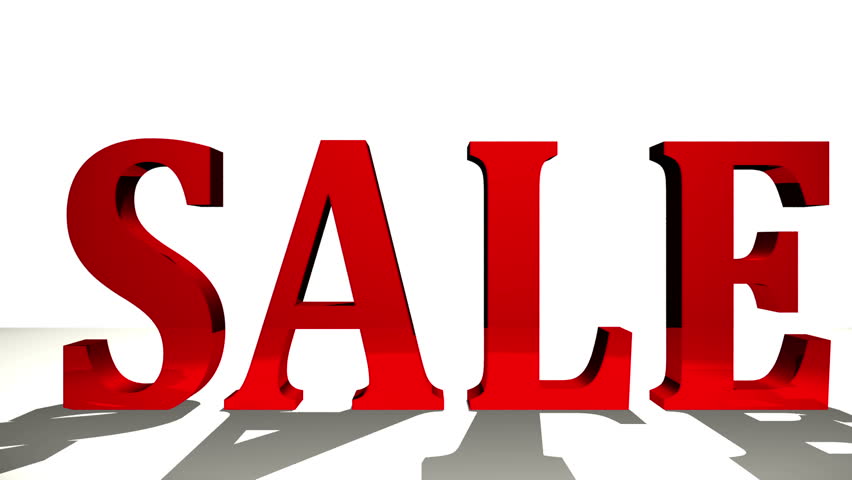 Sale in red bold letters animation on white background with shadow