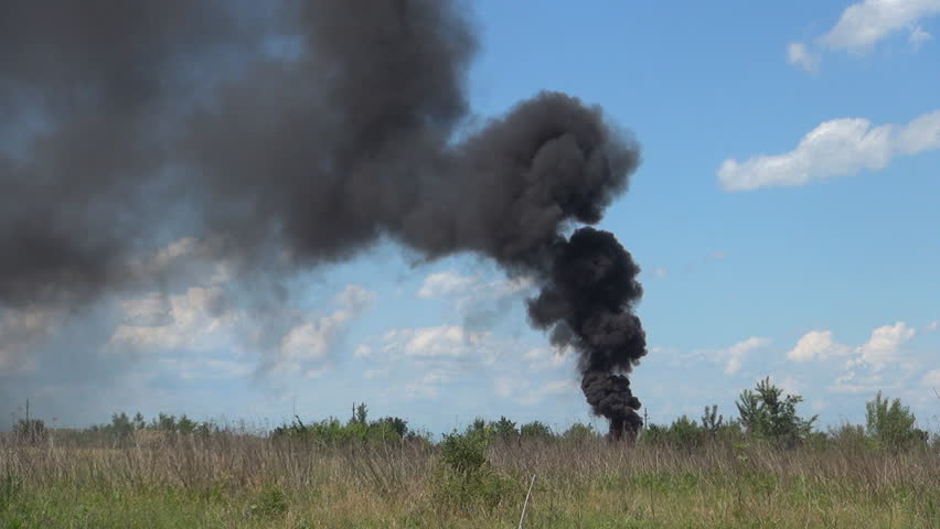 Black Smoke Clouds, Nature Pollution, Burning Fire, Ecological Disaster