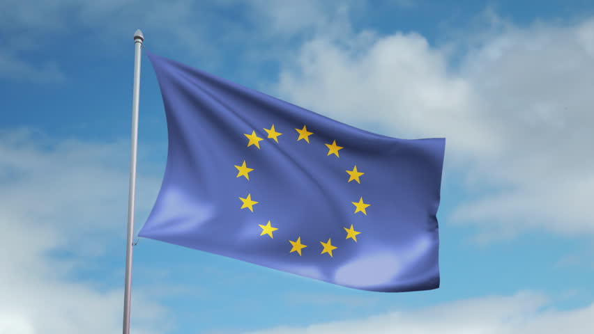 HD 1080p clip of a slow motion waving flag of European Union. Seamless, 12 seconds long loop. 