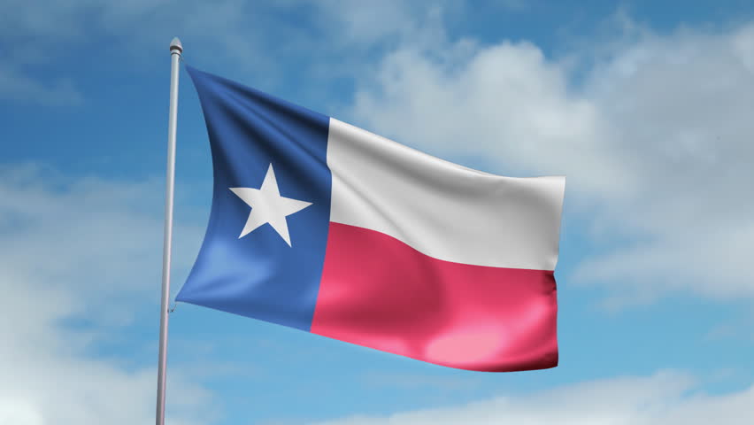 HD 1080p clip with a slow motion waving flag of Texas. Seamless, 12 seconds long loop.  