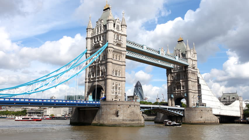 timelapse shot of tower bridge in london, on a nice summer day, london