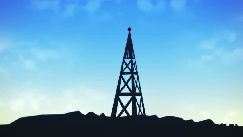 Transmitting communications radio tower Animation of radio tower sending a transmission to communicate. Transmitting radio waves through the air as signals.