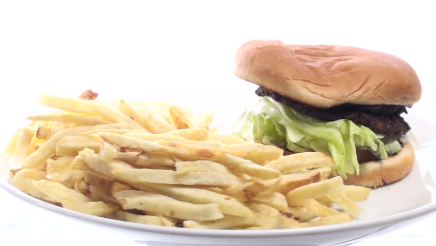 fast food burger and fries zoom-out