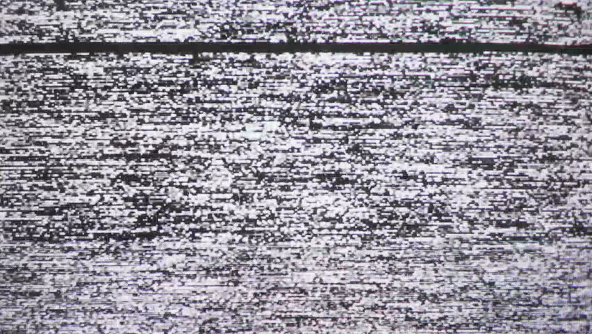 Television static noise, audio included, black, white
