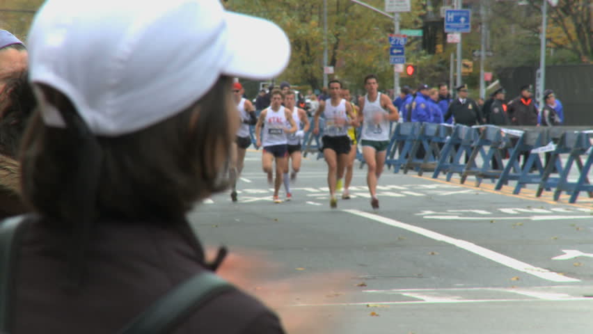 NEW YORK CITY - NOVEMBER1: A group of male runners begin their day at the 2009 NYC Marathon