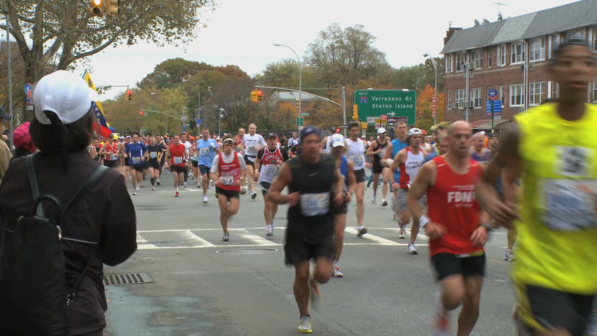 NEW YORK CITY - NOVEMBER 1: After crossing the Verrazano Bridge, contestants continue their run in the 2009 New York Marathon.