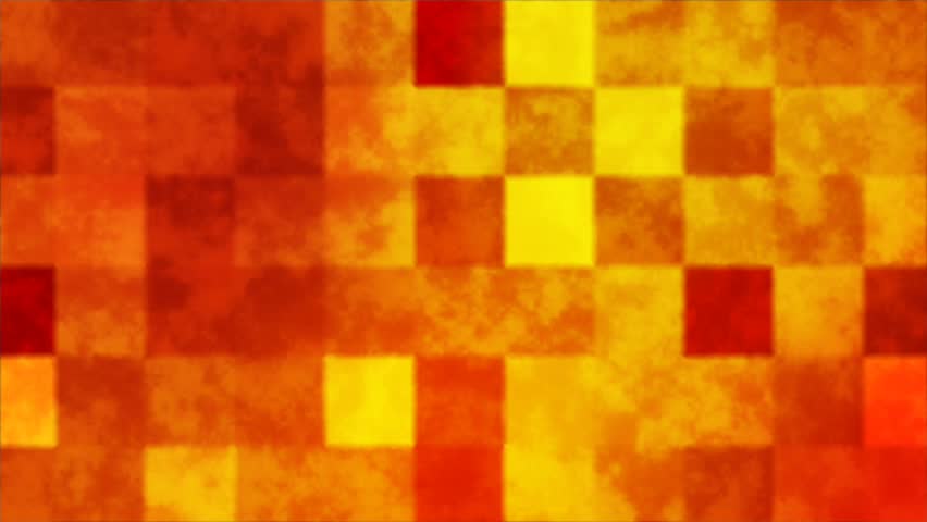 HD 720p wide screen abstract geometric loop of changing grunge squares in red, orange, and yellow.