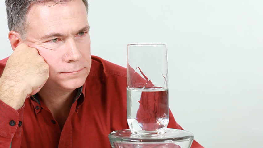 Portraying the choice one makes to see a glass that is half full instead of a glass that is half empty.