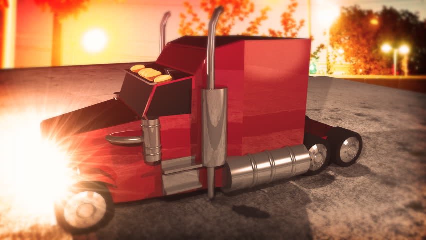 A red tractor trailer truck CGI