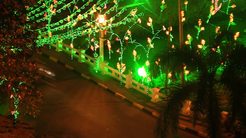 Time lapse of night city traffic in Cali Colombia during christmas
