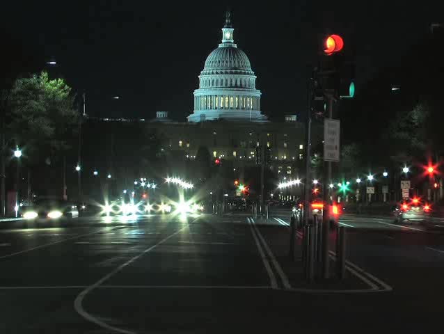 Night road leading up to the US Capitol Building, Washington D.C., time lapse
