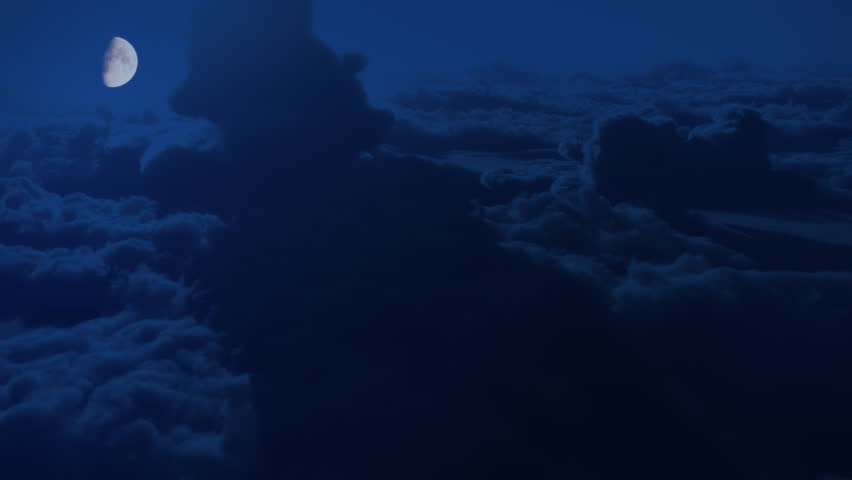 (1147) Dramatic High Altitude Clouds Aerial Moonlight Night Flight Themes of spirituality, leadership, travel, meditation, inspiration, happiness, future, visionary, seasons, weather, romance