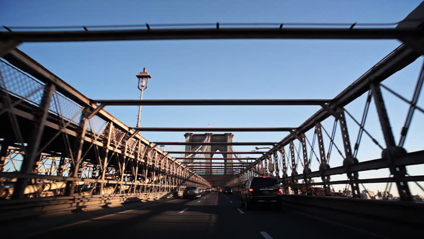 Driving over Brooklyn Bridge from New York City to Brooklyn