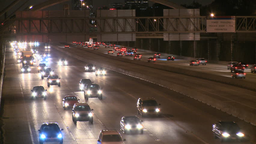 Evening traffic on a highway (1 of 4)