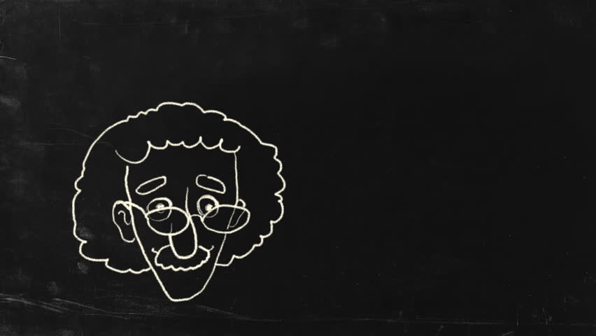 The genius Albert Einstein show tongue. Sketch on blackboard. HD, include alpha channel.