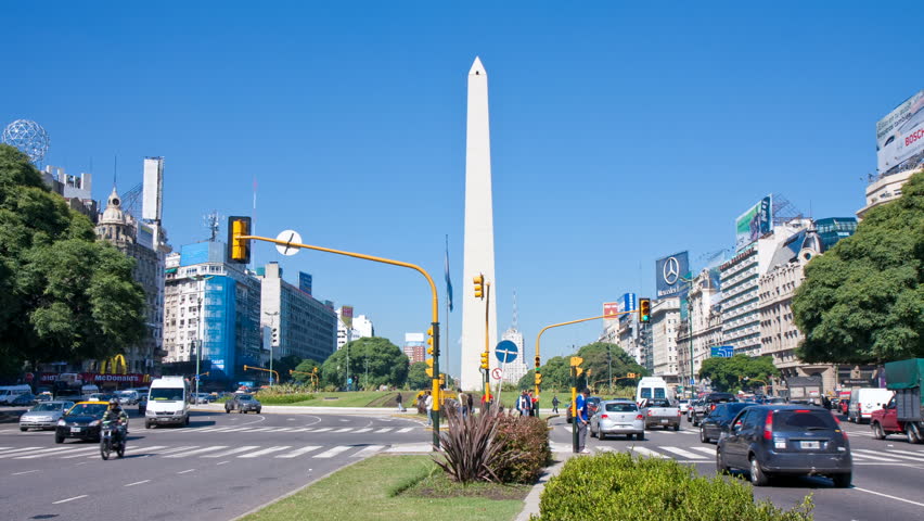 BUENOS AIRES - APRIL 16: Obelisk and 9th of July Avenue on April 16, 2010 in Buenos Aires, Argentina; photo time-lapse (Can. 40D).