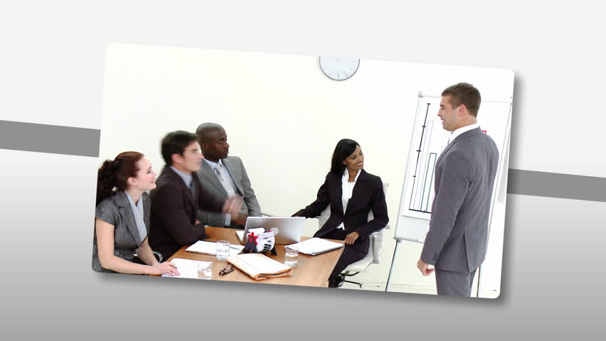Montage of Assertive business people doing a presentation at work 