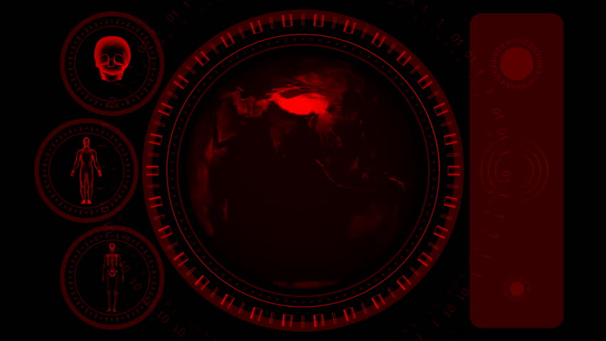 Earth Scan Screen - Hi-tech 25 (HD) - 3D animation. Geographical, technological, medical, scientific, sci-fi, crime or hi-tech background. Screen with spinning Earth and spinning rings. Loop.