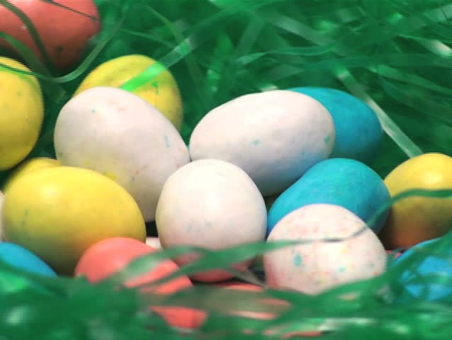 Easter egg candy in grass zoom - NTSC