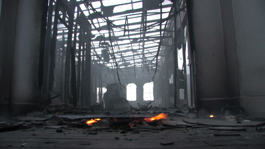 Smoking Ruins of Destroyed Building