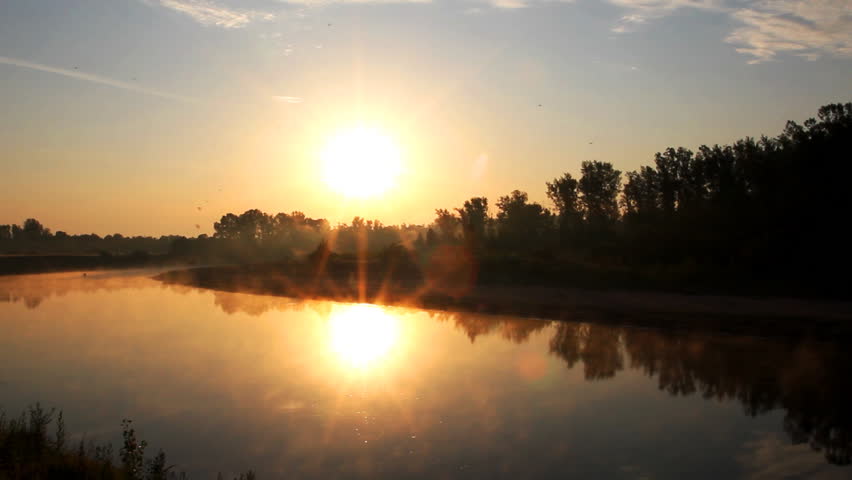 landscape with sunrise over river