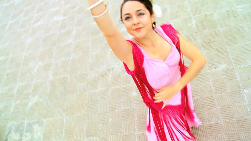 Elevated view of traditional spanish flamenco dancer in Seville, Spain 