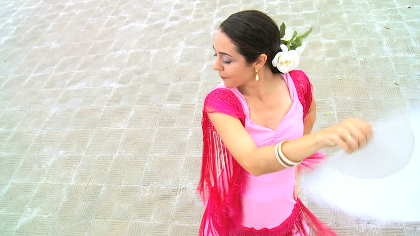 Elevated view of traditional spanish flamenco dancer in Seville, Spain 