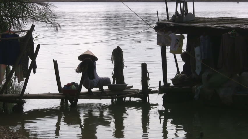 Doing Laundry by the River, Hue Vietnam 