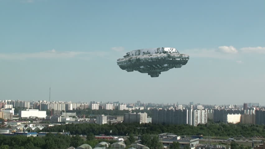 UFO is flying over the town
