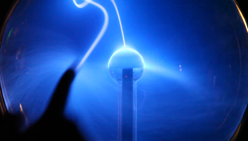 Blue plasma orb circle globe heavenly sphere with hand